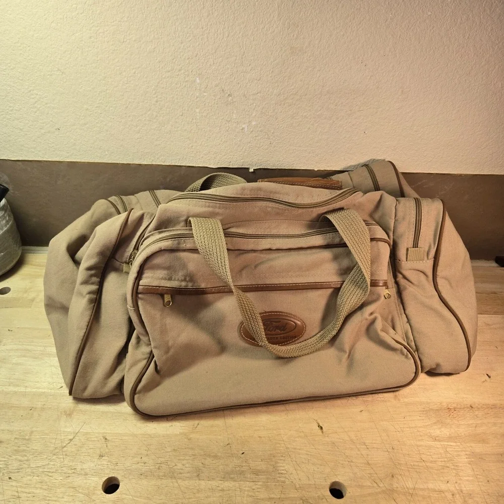 Vintage Ford Eddie Bauer Edition Duffle Bag Canvas Tan Weekender